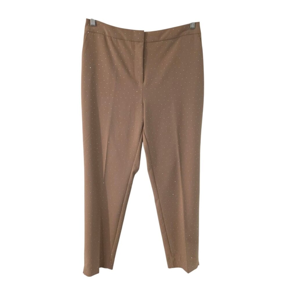 Rachel Zoe Rhinestone Dot Slim Fit Mid Rise Stretch Tan Glam Sparkle Sz 10‎ NEW